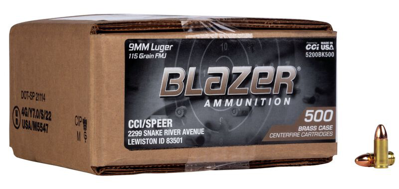 BLAZER BRASS 9MM 115GR FMJ 500RD BOX - New at BHC
